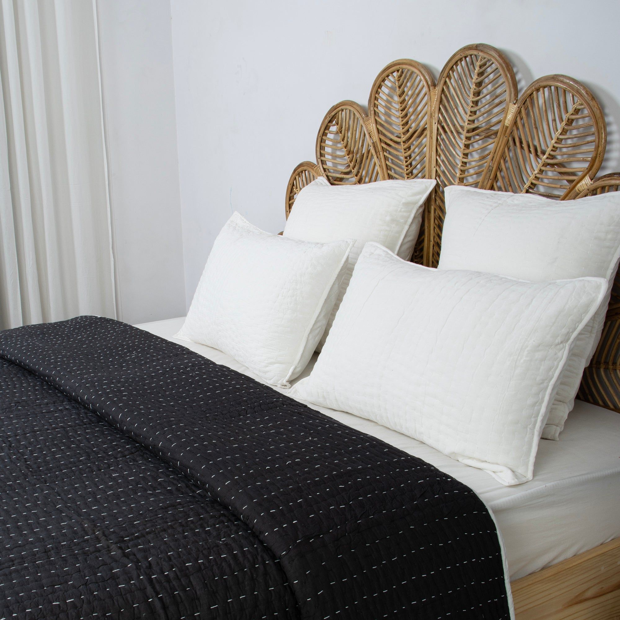 Black Cotton Kantha Quilt For Heavy Winter